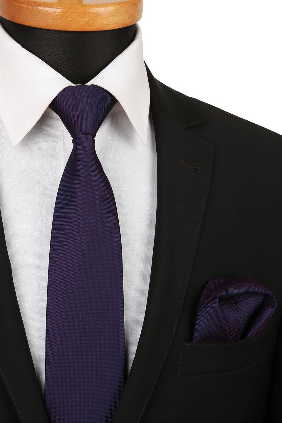 Mürdüm Nokta Desen Mendilli Klasik Kravat KK4150