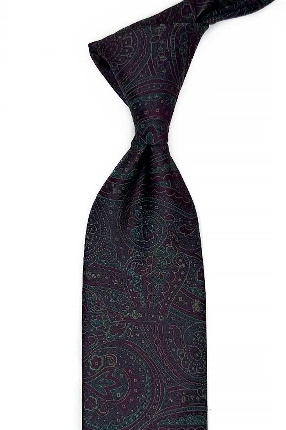 Mürdüm Şal Desen Mendilli Klasik Kravat KK13127