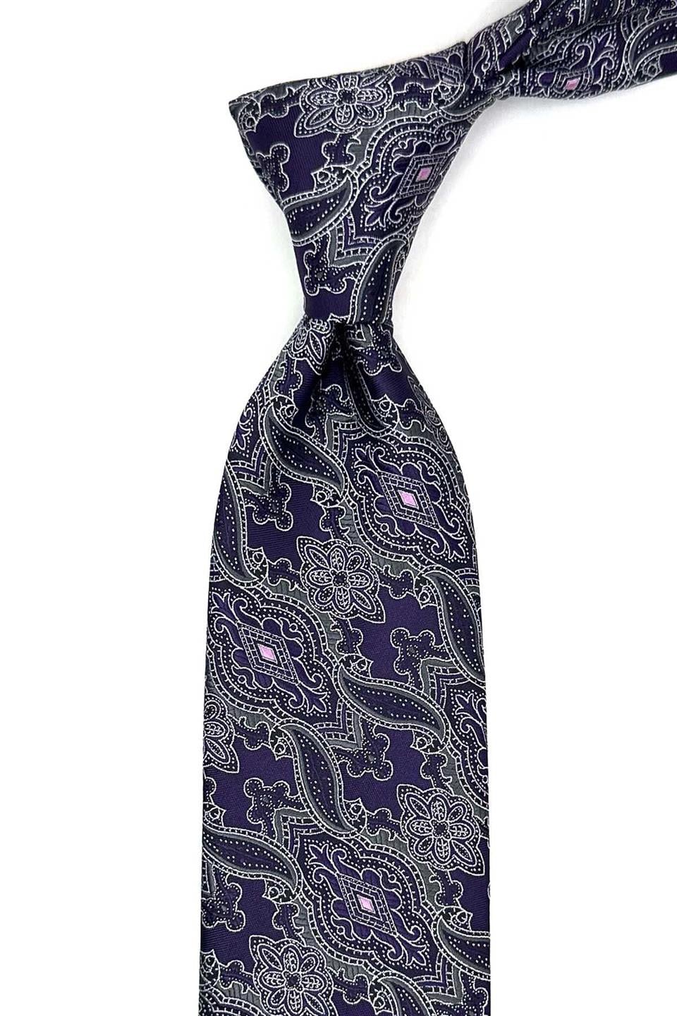 Mürdüm Şal Desen Mendilli Klasik Kravat KK12865