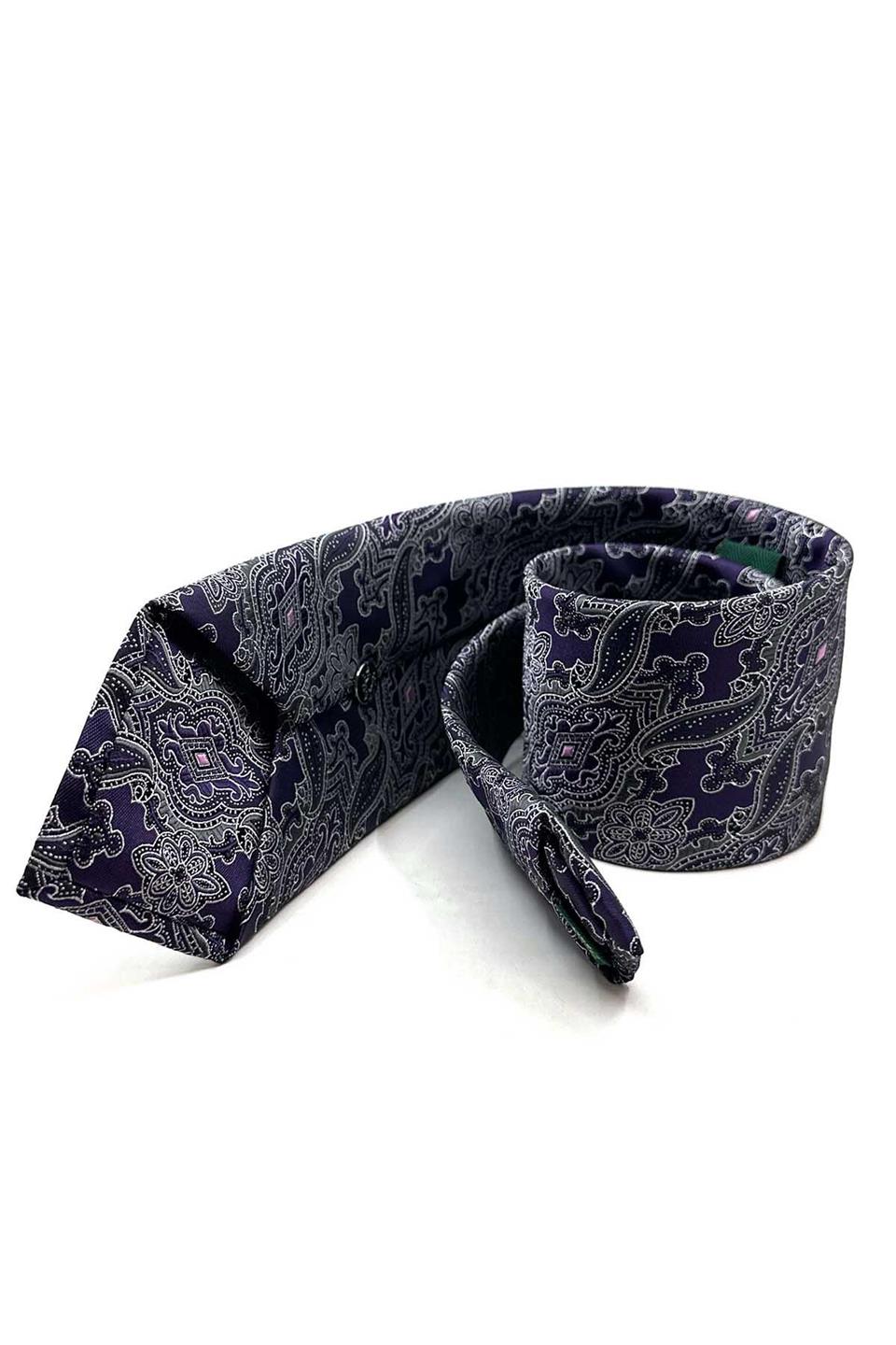 Mürdüm Şal Desen Mendilli Klasik Kravat KK12865