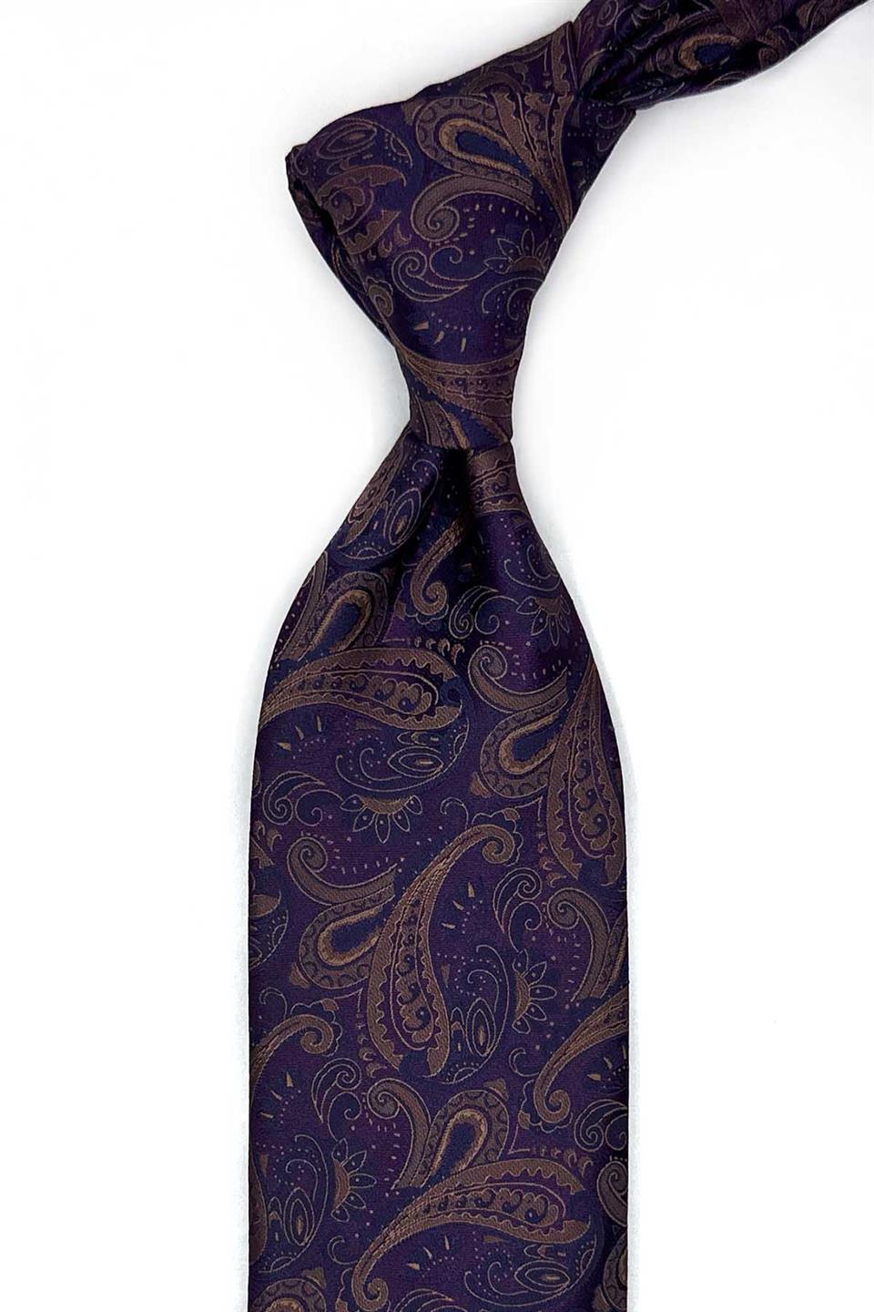 Mürdüm Şal Desen Mendilli Klasik Kravat KK13127