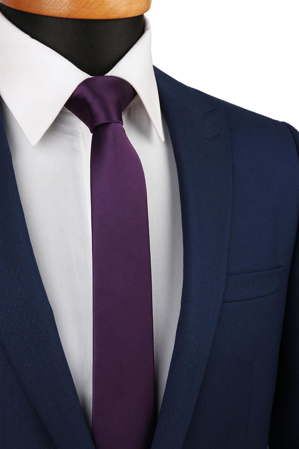 Mürdüm Saten Düz Çok İnce Kravat UST09