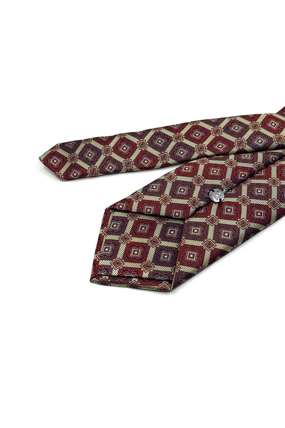 Nefti - Kahve Motif Desen Mendilli Klasik Kravat KK13431
