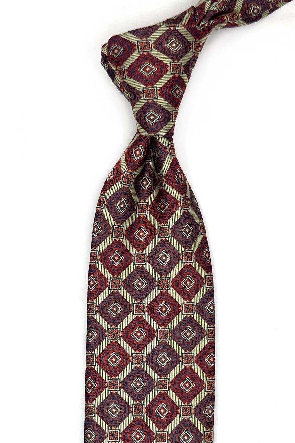 Nefti - Kahve Motif Desen Mendilli Klasik Kravat KK13431
