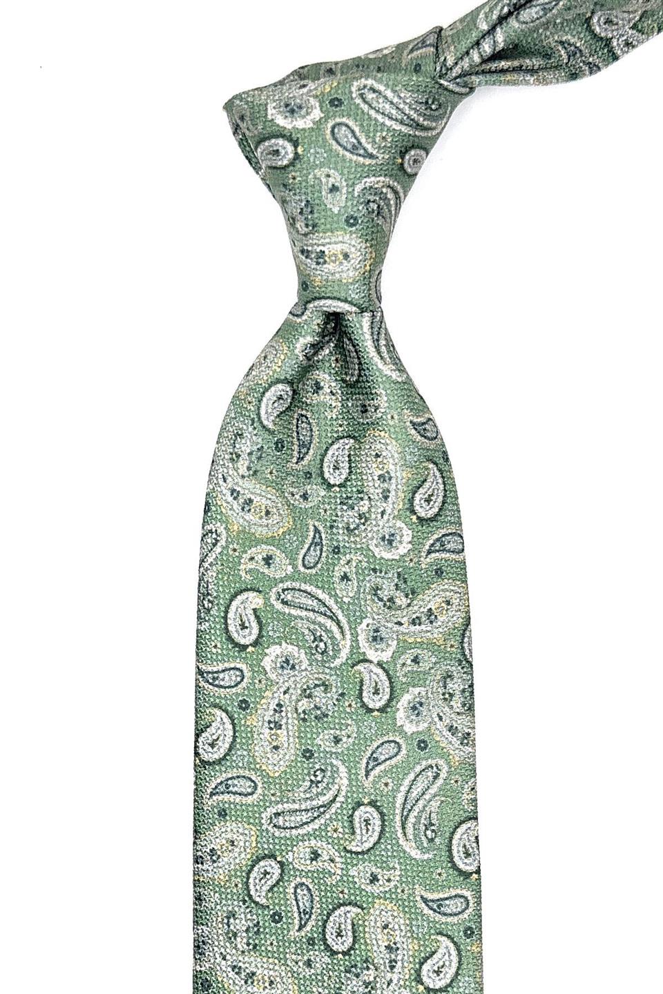 Nefti Yeşil Şal Desen Mendilli Klasik Kravat KK11771