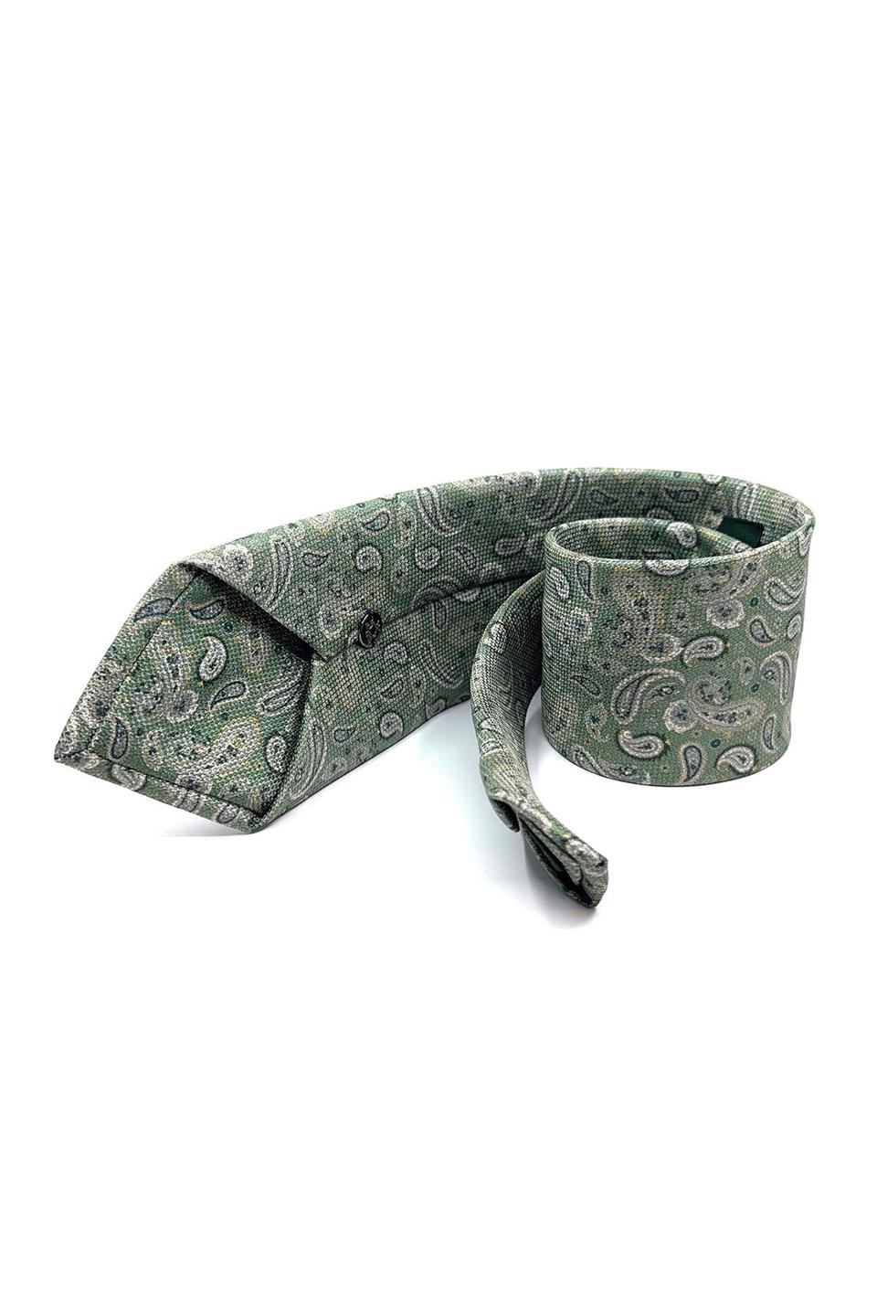 Nefti Yeşil Şal Desen Mendilli Klasik Kravat KK11771