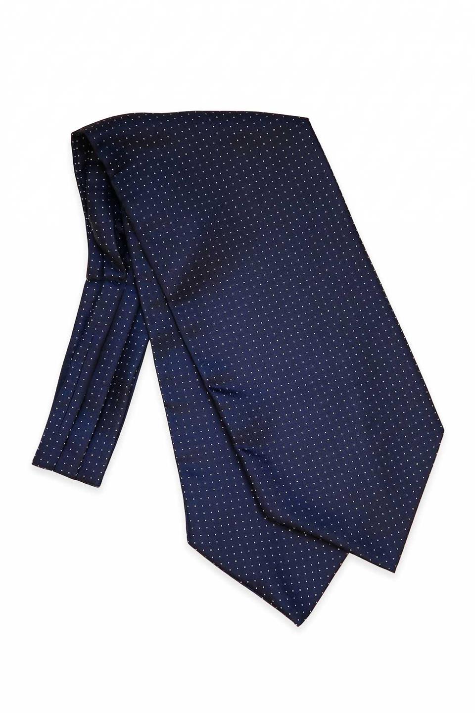 Nokta Desen Lacivert İtalyan İpek Ascot Kravat SAC32