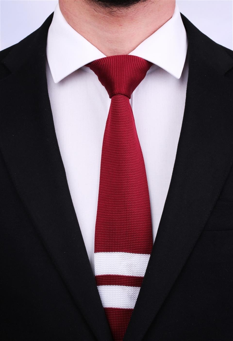Noktalı Bordo Örgü Kravat 8124
