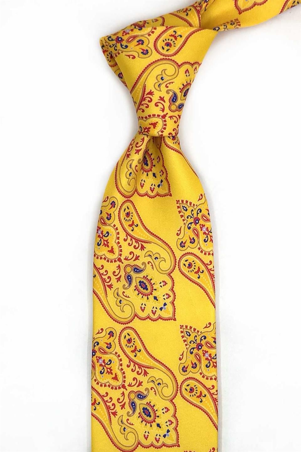 Nota Style Sarı Motif Desen İtalyan İpek Kravat İK2261