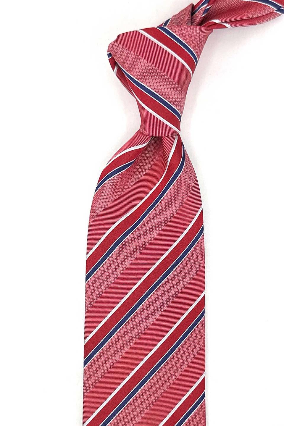 Notting Style Kırmızı Çizgi Desen İtalyan İpek Kravat İK1965