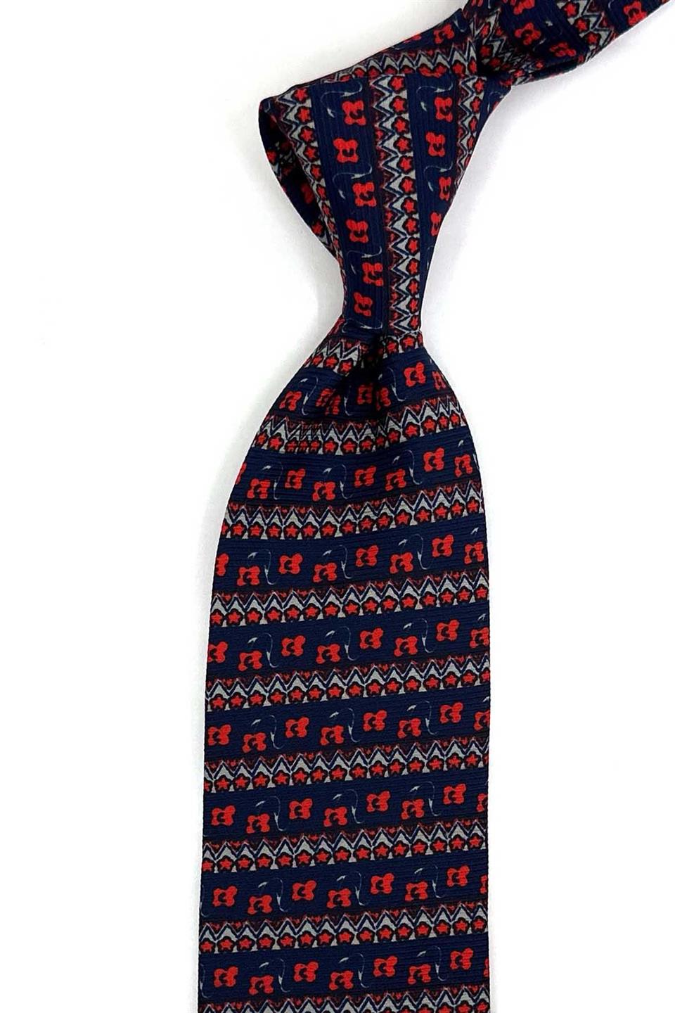 Novaretto Style Lacivert Motif Desen İtalyan İpek Kravat İK2272