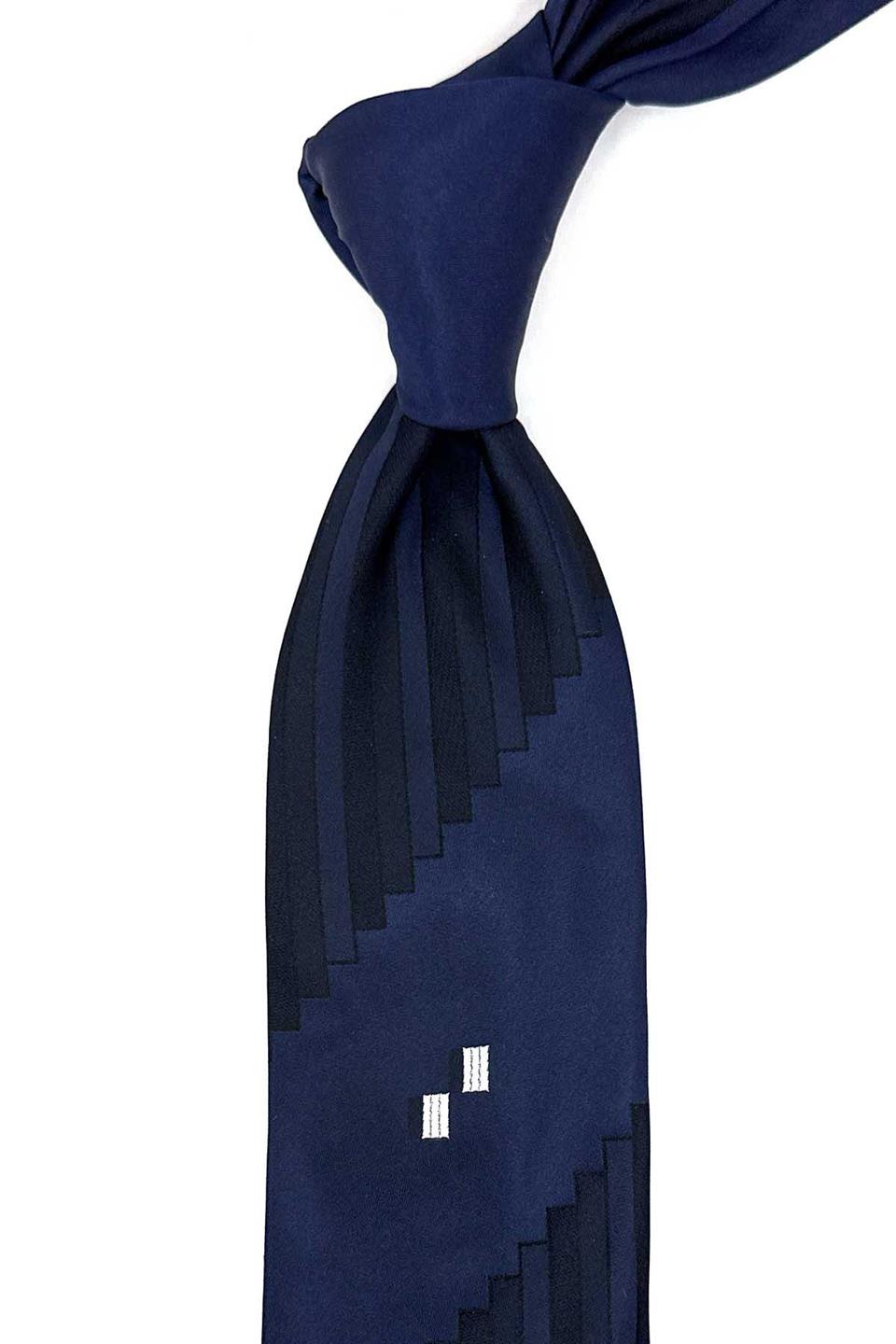 Nuns Style Lacivert Motif Desen İtalyan İpek Kravat İK1919