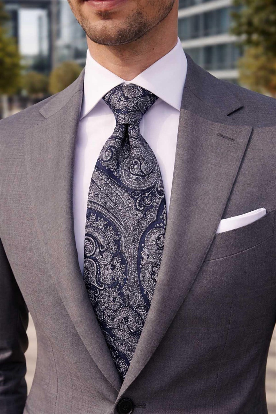 Olandesi Style Şal Desen İtalyan Gri İpek Kravat İK2352