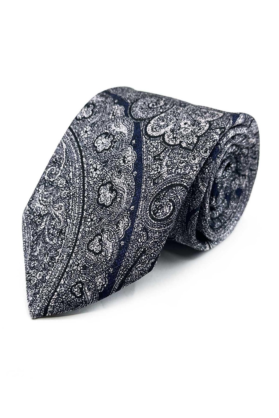 Olandesi Style Şal Desen İtalyan Gri İpek Kravat İK2352