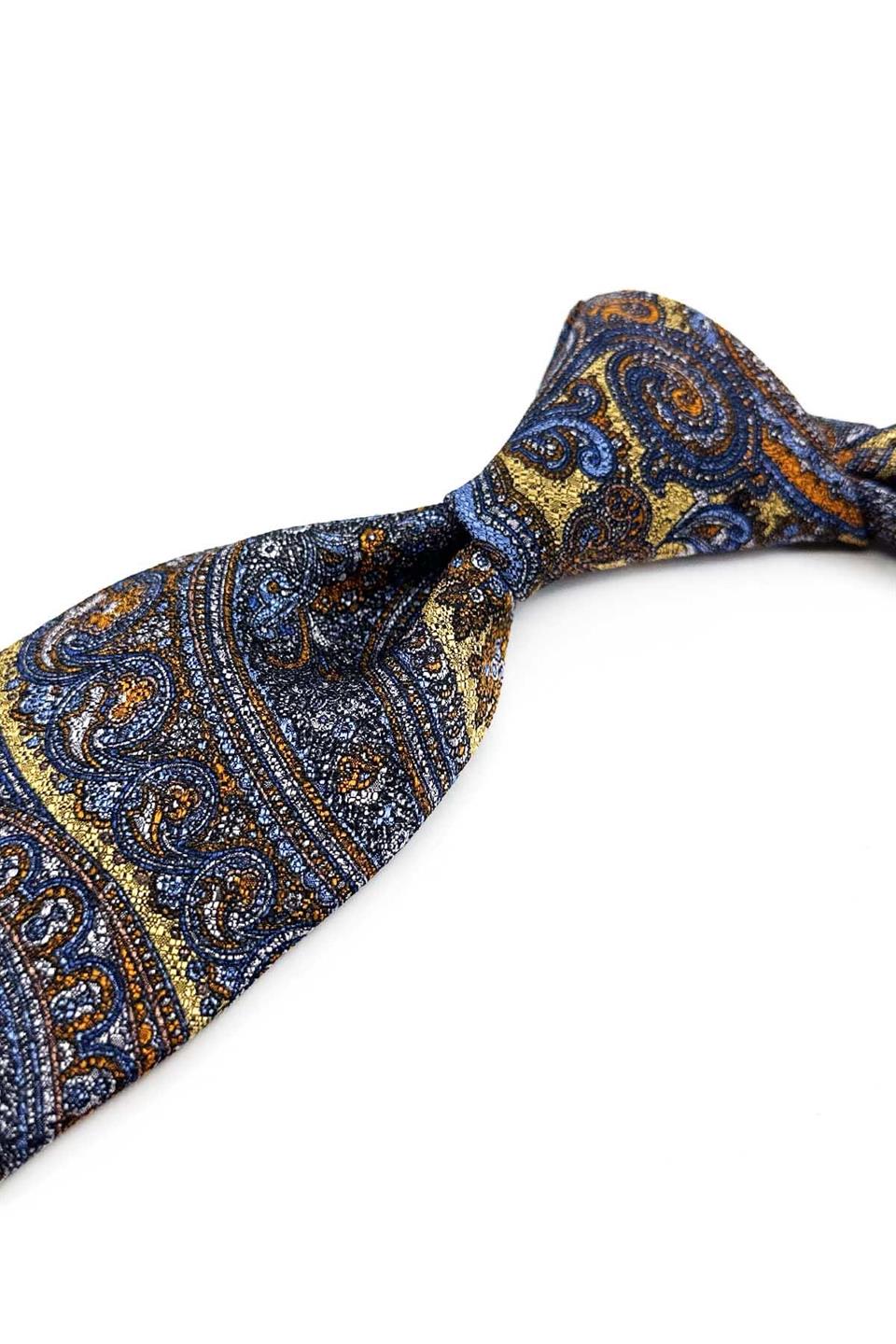 Olivevive Style Şal Desen İtalyan Sarı İpek Kravat İK2358