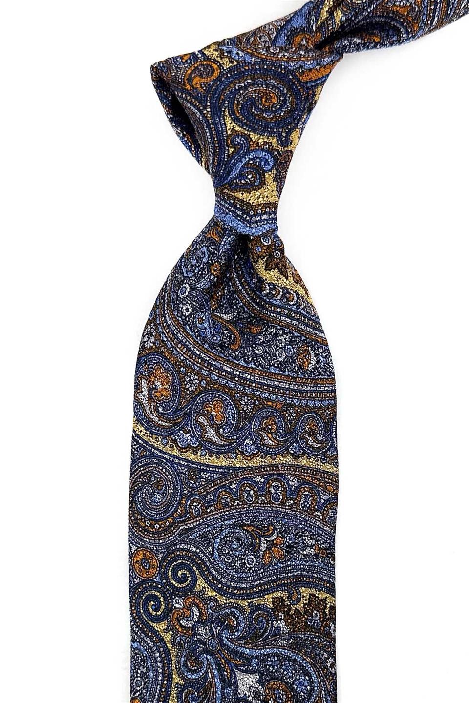 Olivevive Style Şal Desen İtalyan Sarı İpek Kravat İK2358