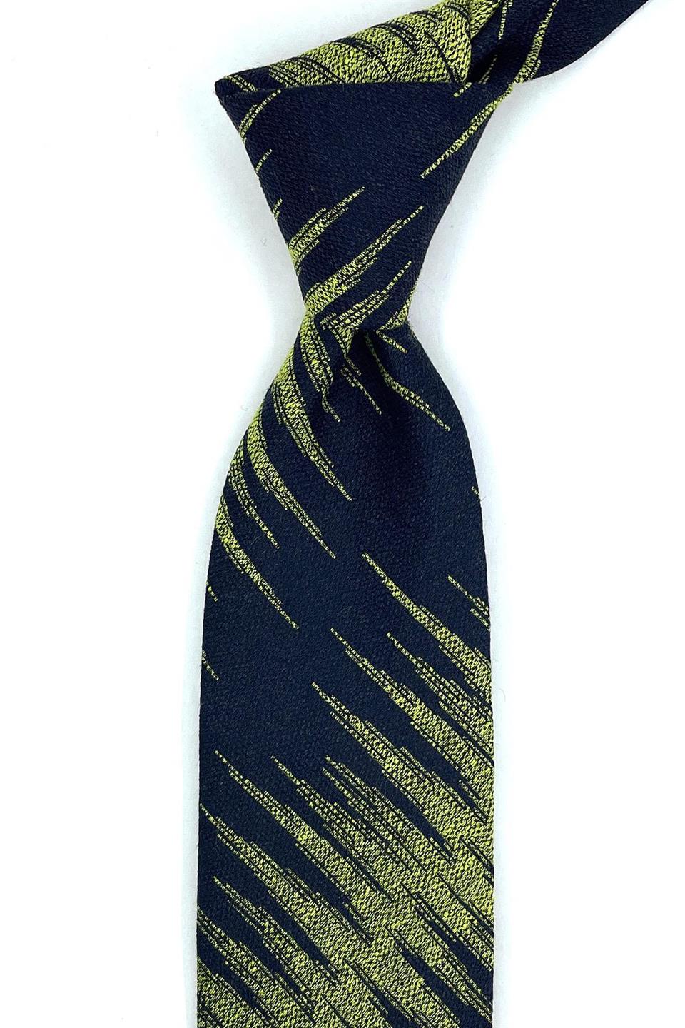 Organa Style Lacivert - Yeşil Motif Desen İtalyan İpek Kravat İK1201