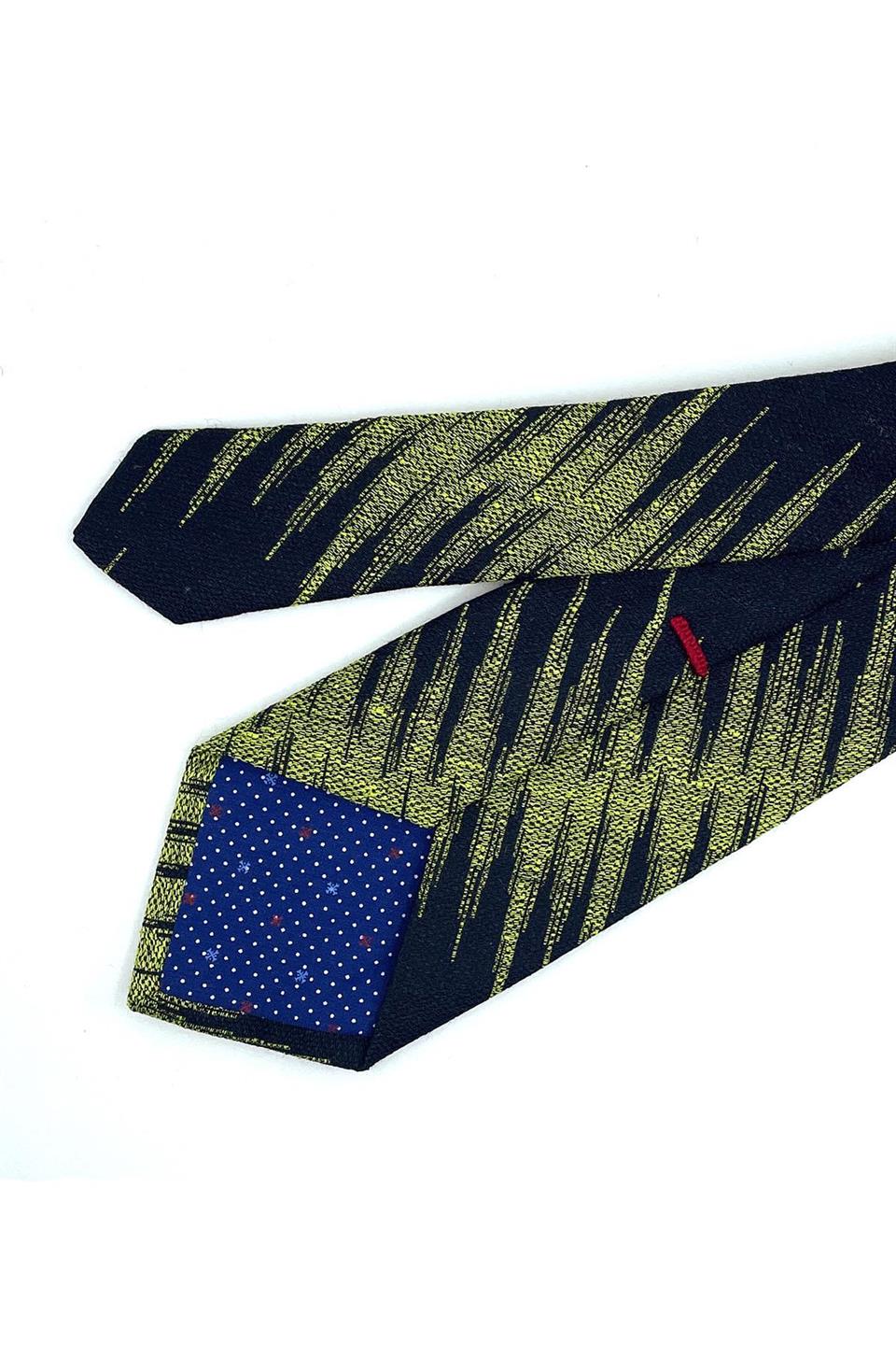 Organa Style Lacivert - Yeşil Motif Desen İtalyan İpek Kravat İK1201