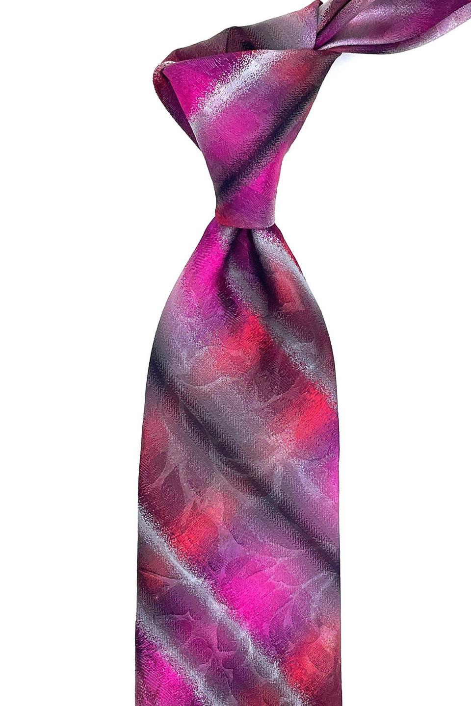 Ospadaleria Style Fuşya - Gri Motif Desen İtalyan İpek Kravat İK1197