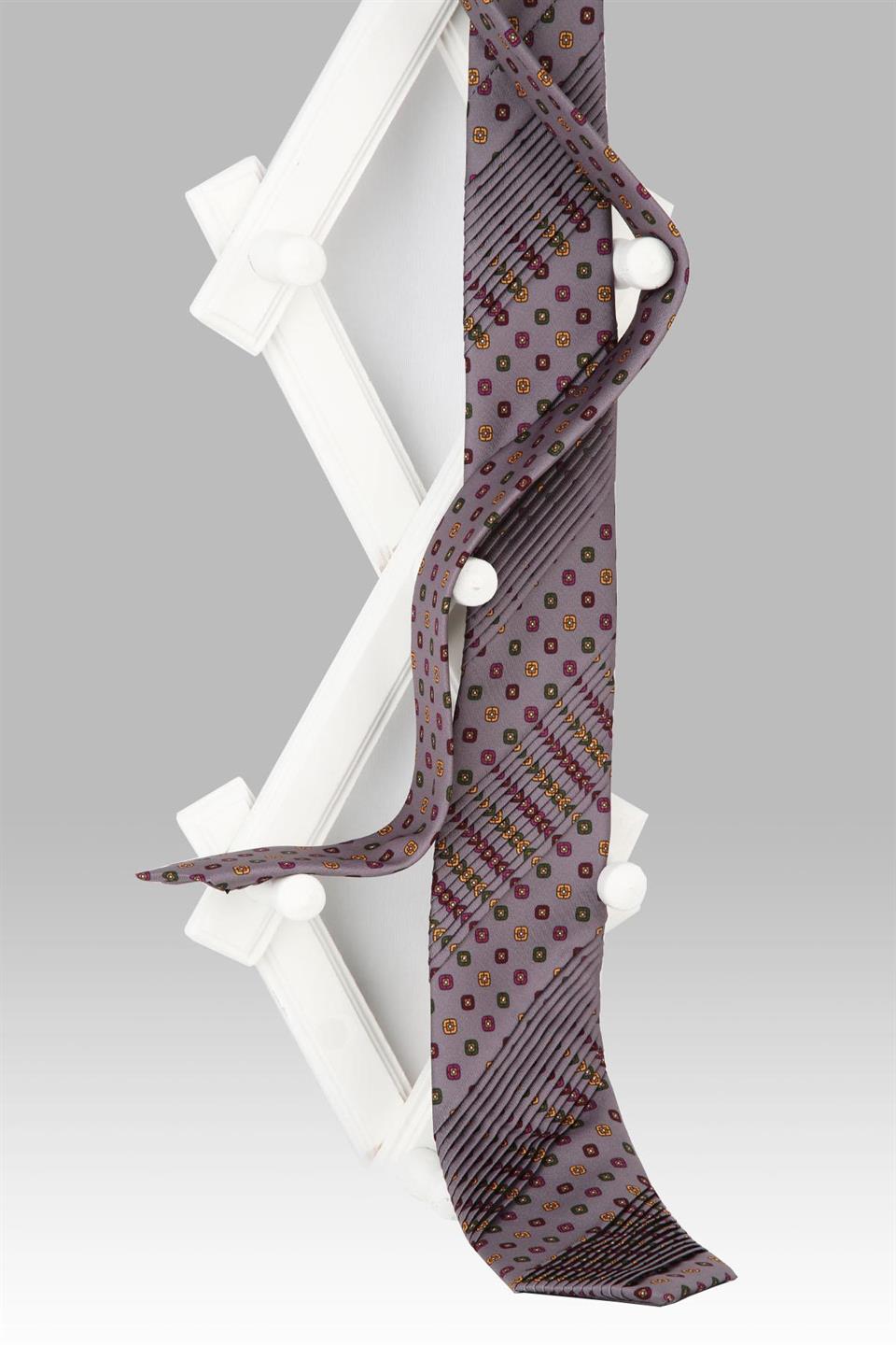 Papin Style Gri Motif Desen İtalyan Piliseli Kravat CRK29