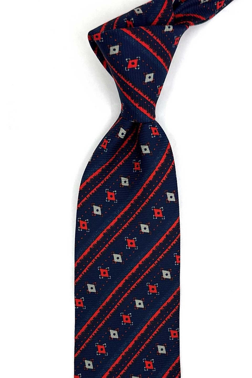 Parella Style Lacivert Motif Desen İtalyan İpek Kravat İK2248