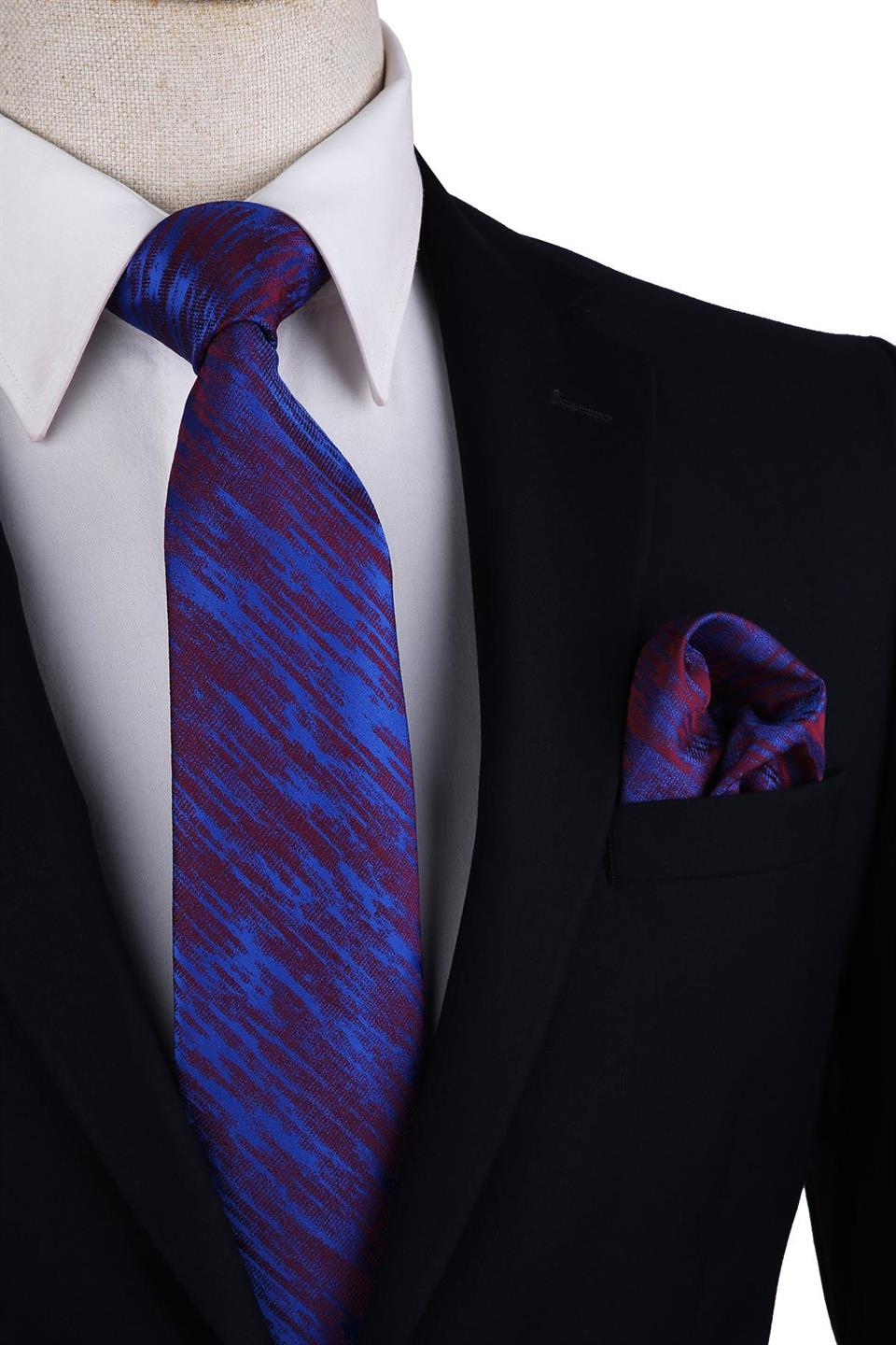 Parlement Mavisi Motif Desen Mendilli Klasik Kravat KK10526
