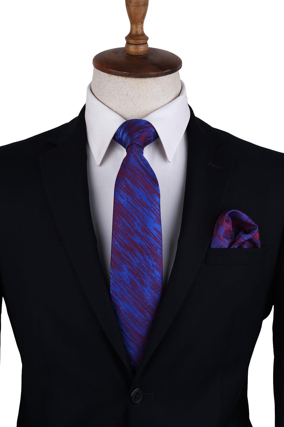 Parlement Mavisi Motif Desen Mendilli Klasik Kravat KK10526
