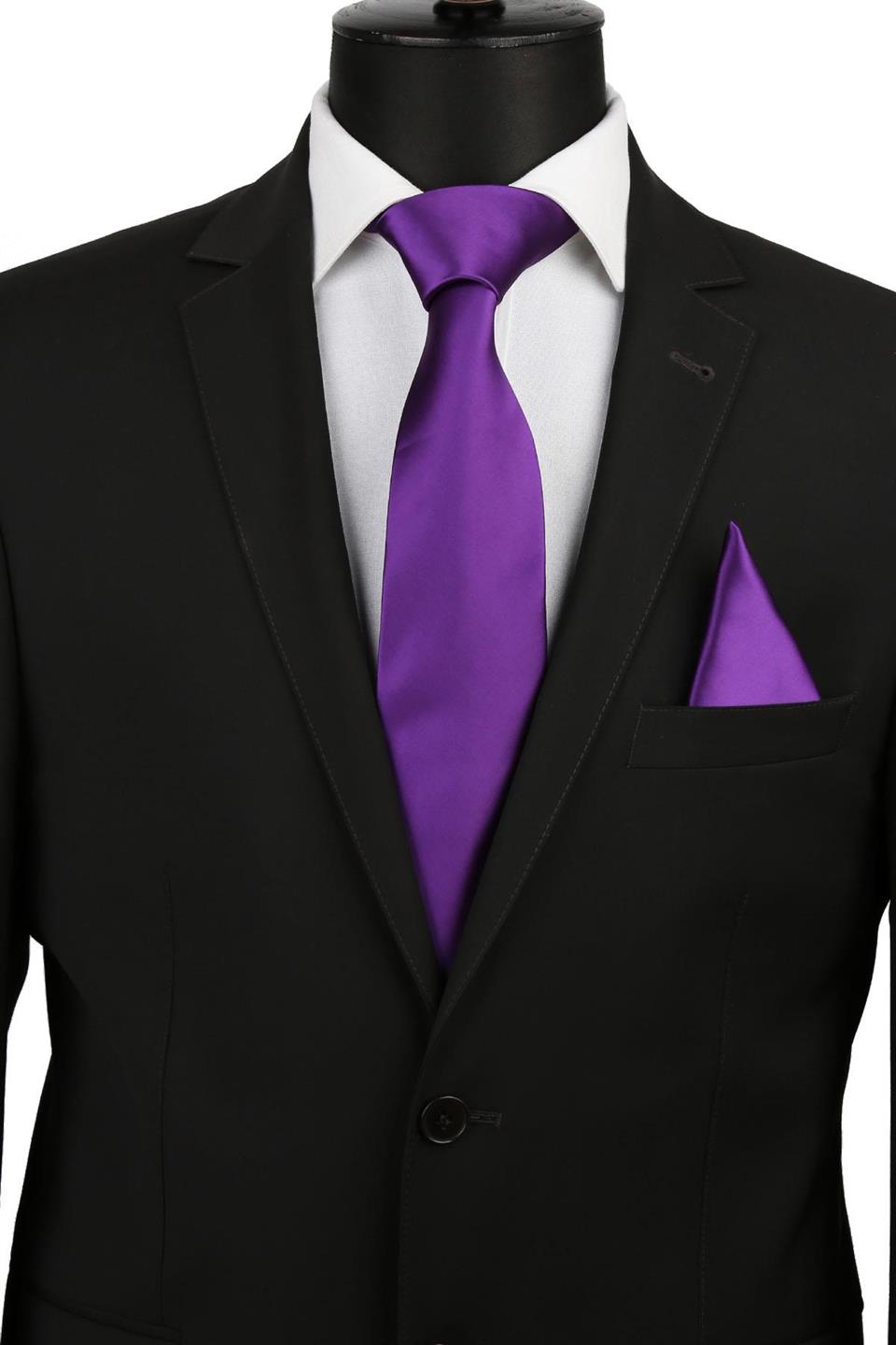 Patlıcan Moru Düz Saten Mendilli Kravat KK1131