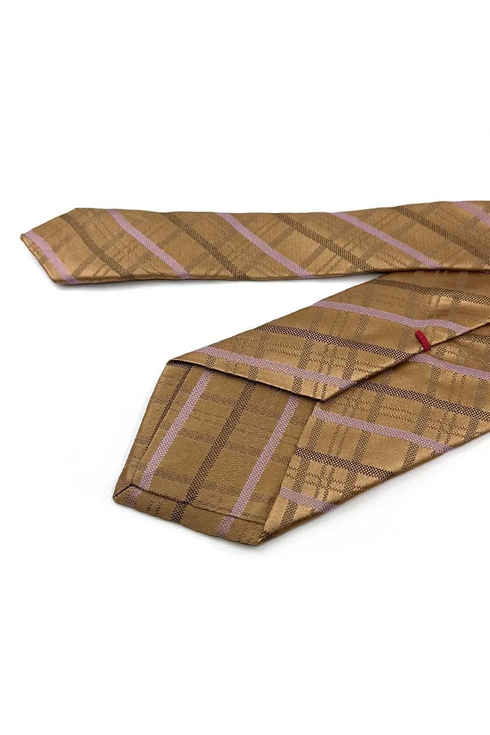 Pebmarsh Style Gold Ekose Desen İtalyan İpek Kravat İK2004