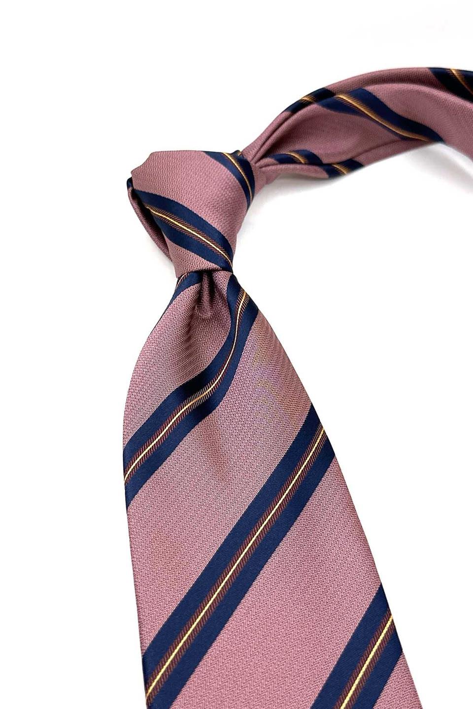 Pembe Çizgi Desen Mendilli Klasik Kravat KK12825