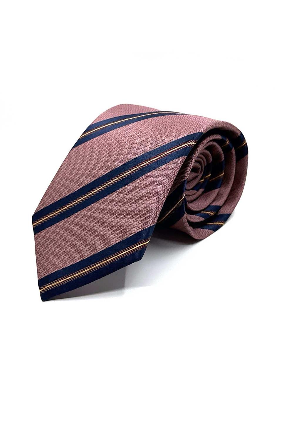 Pembe Çizgi Desen Mendilli Klasik Kravat KK12825