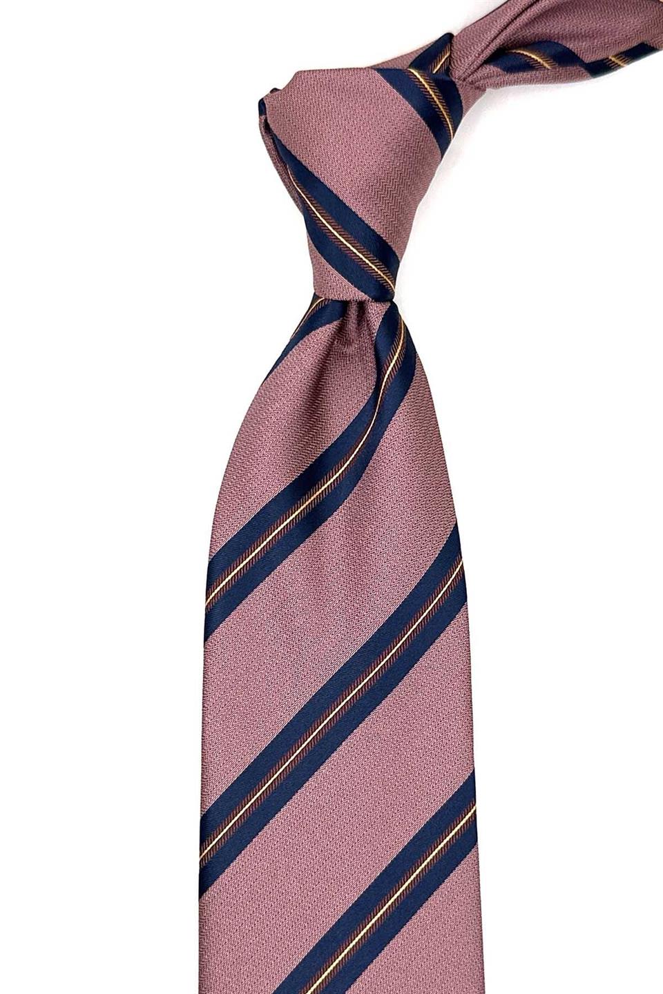 Pembe Çizgi Desen Mendilli Klasik Kravat KK12825
