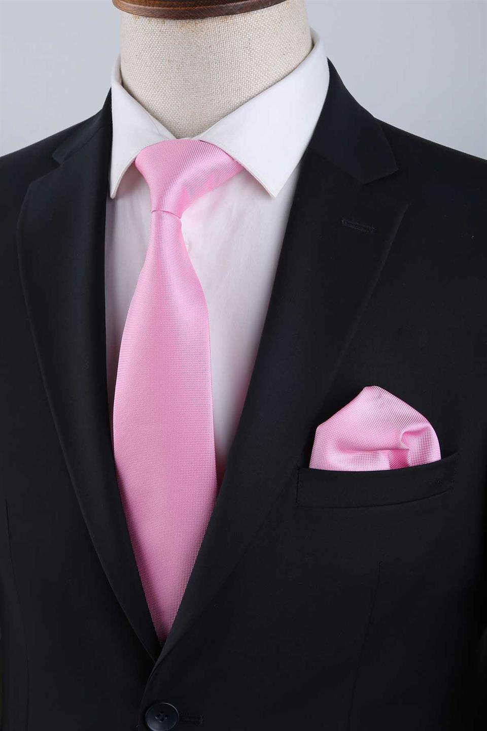 Pembe Düz Mendilli Klasik Kravat KK13160
