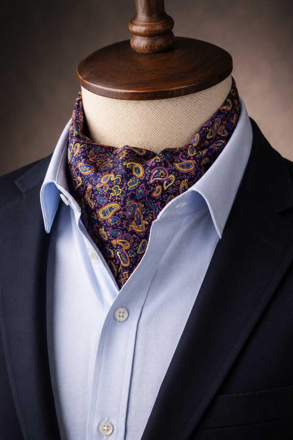 Pembe Lacivert Şal Desen İtalyan İpek Ascot Kravat SAC102