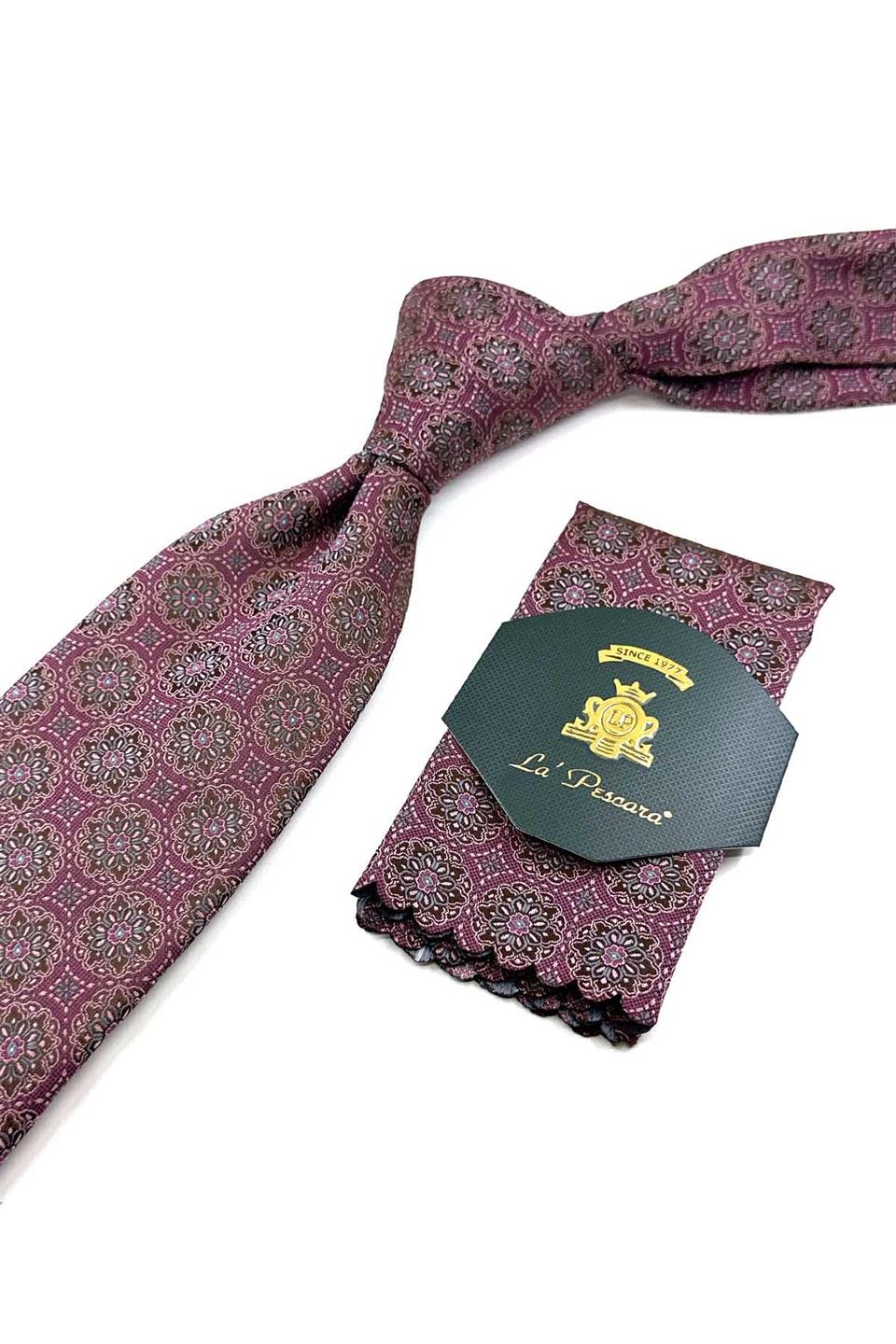 Pembe Motif Desen Mendilli Klasik Kravat KK12680