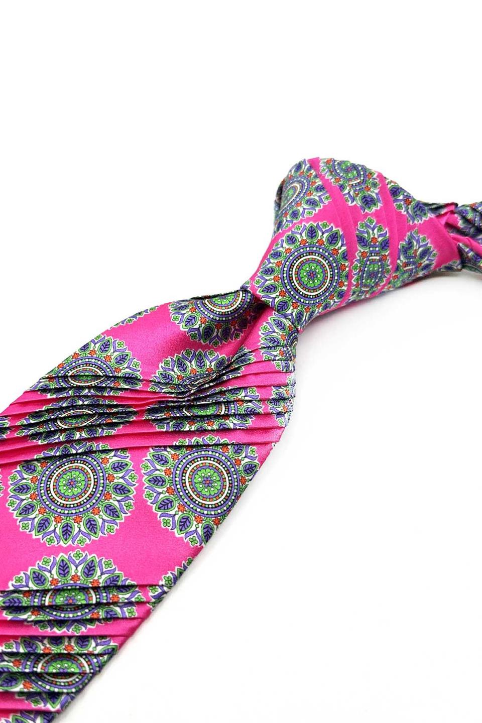 Pembe Motif Desen Piliseli İtalyan İpek Kravat EST208