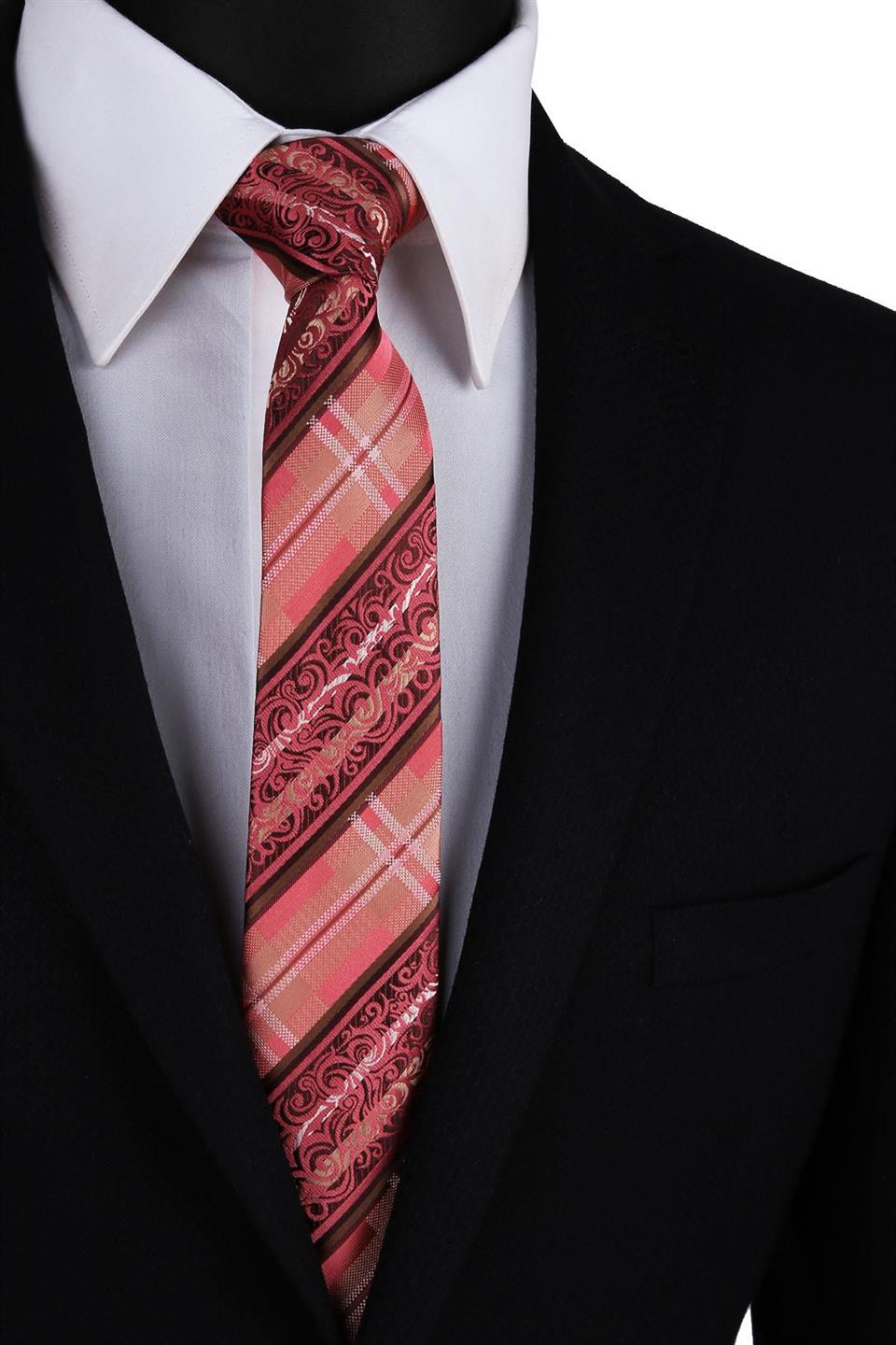 Pembe Motif Desen Slim Kravat SK7443