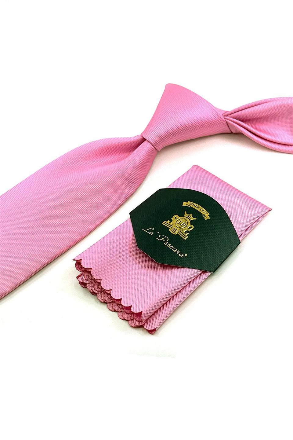 Pembe Nokta Desen Mendilli Klasik Kravat KK12066