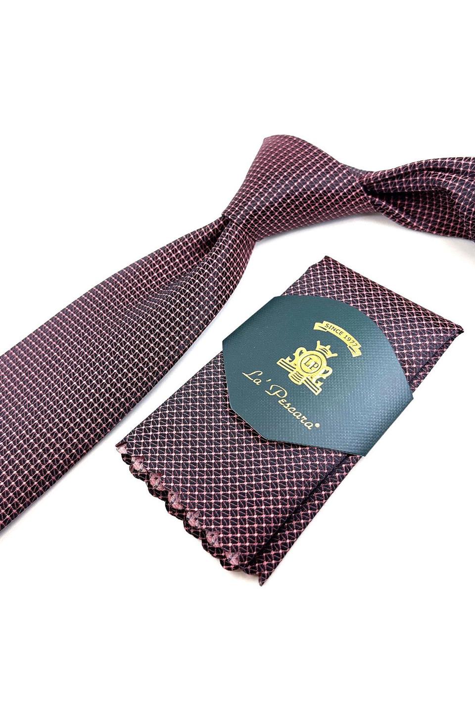 Pembe Nokta Desen Mendilli Klasik Kravat KK11117