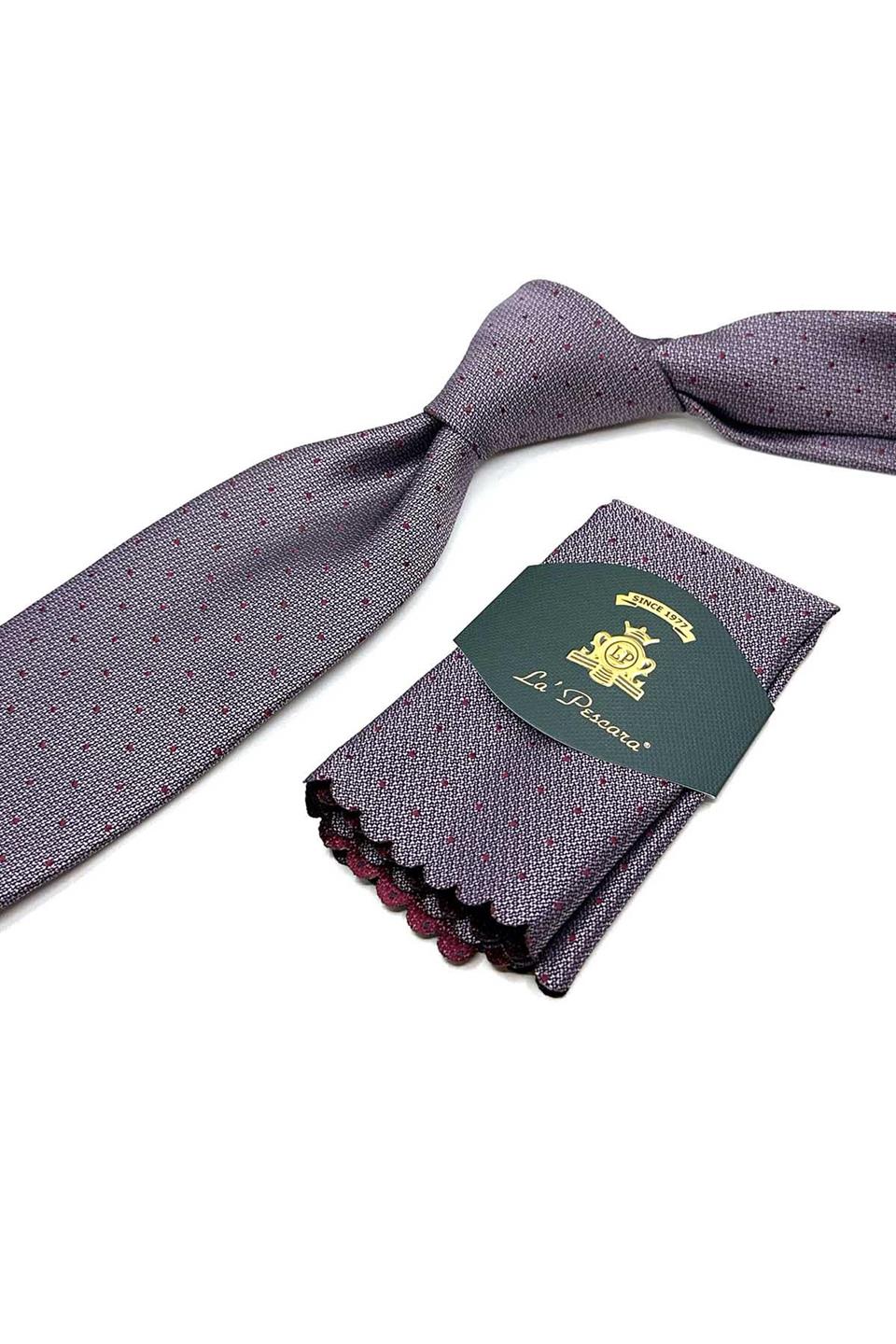 Pembe Puantiye Desen Mendilli Klasik Kravat KK12894