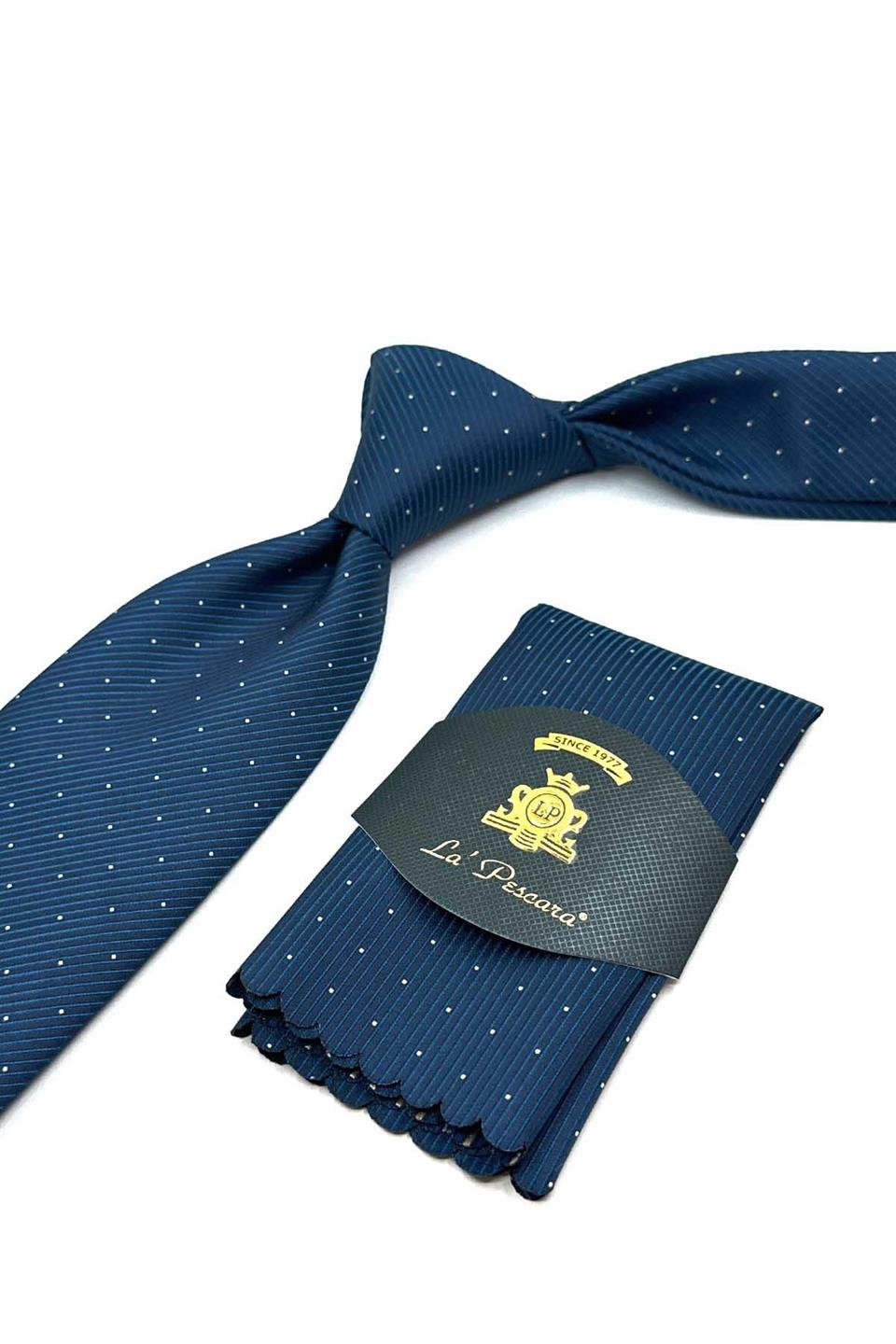 Petrol Çizgi Desen Mendilli Klasik Kravat KK13086