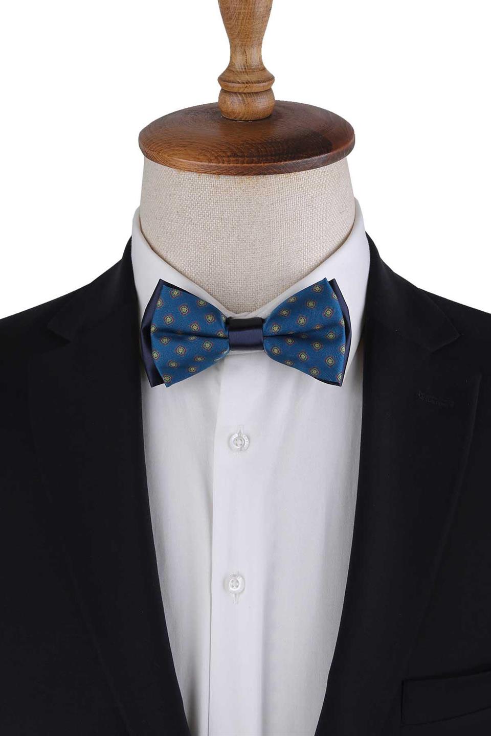 Petrol Mavi Küçük Desen Papyon P1973