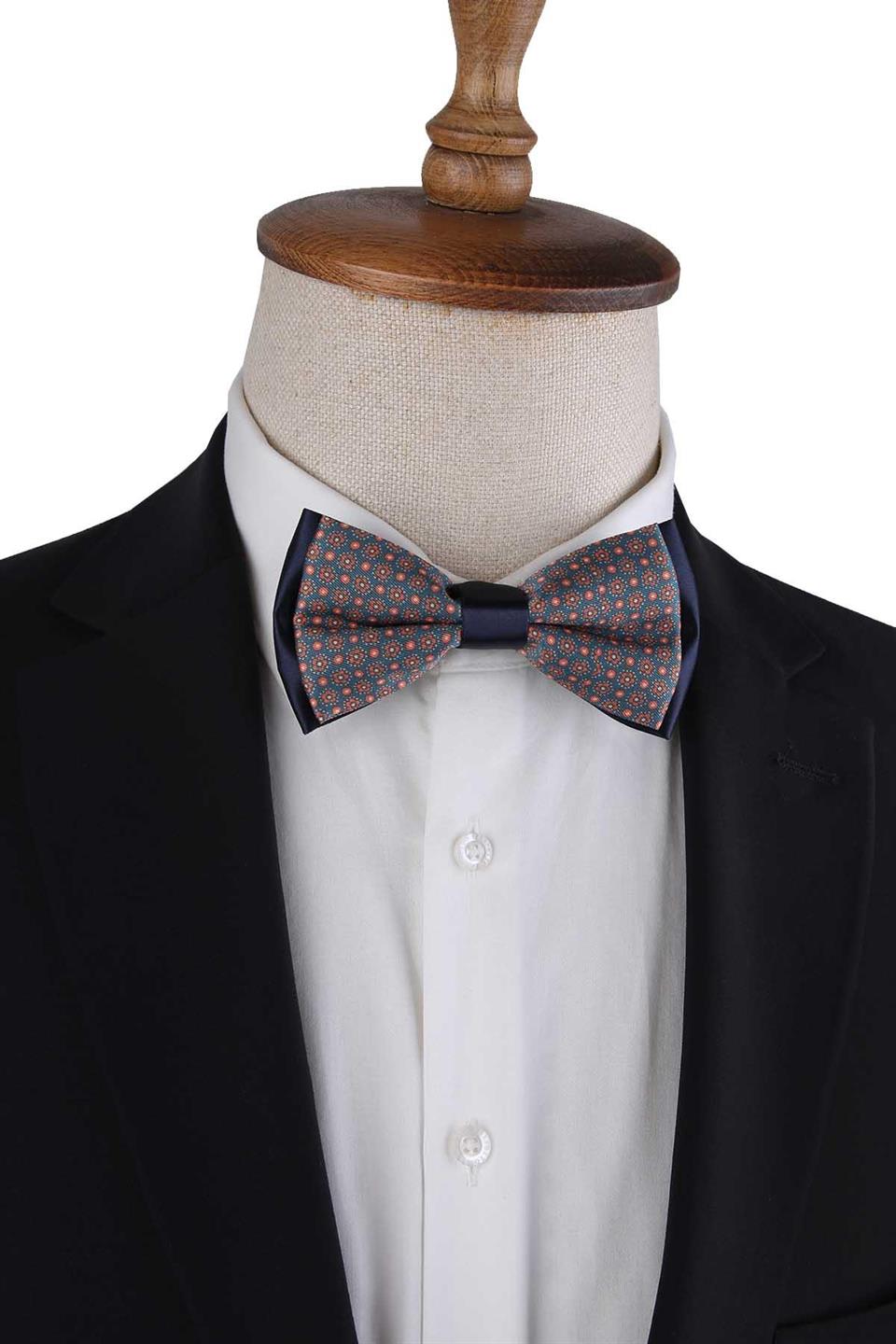 Petrol Mavi Puantiye Desen Papyon P1977