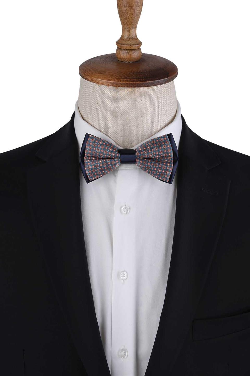 Petrol Mavi Puantiye Desen Papyon P1977