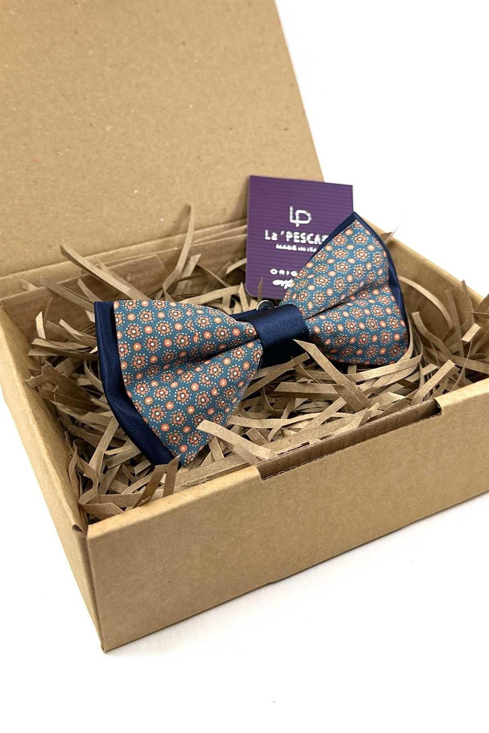 Petrol Mavi Puantiye Desen Papyon P1977