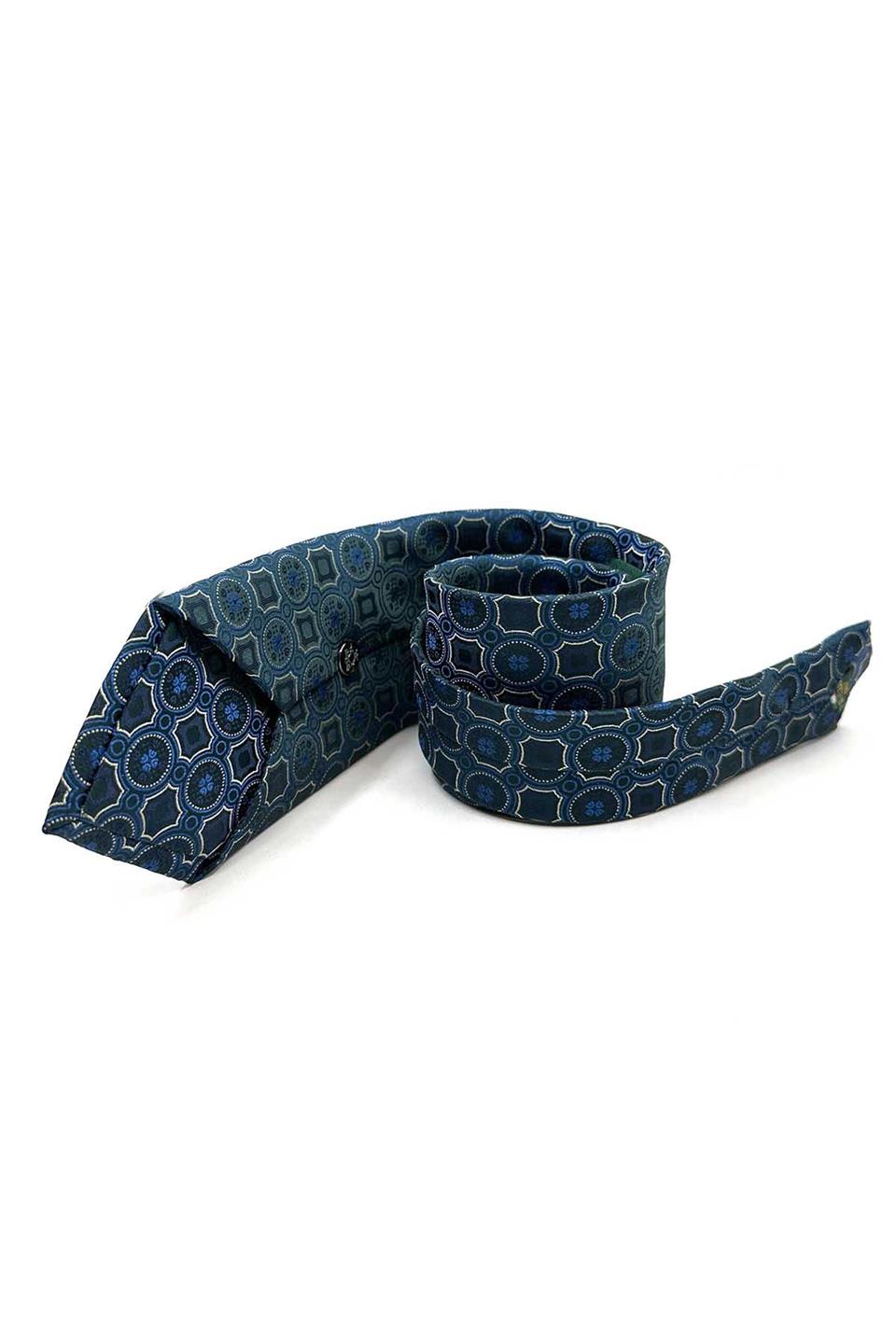 Petrol Mavisi Motif Desen Mendilli Klasik Kravat KK12950