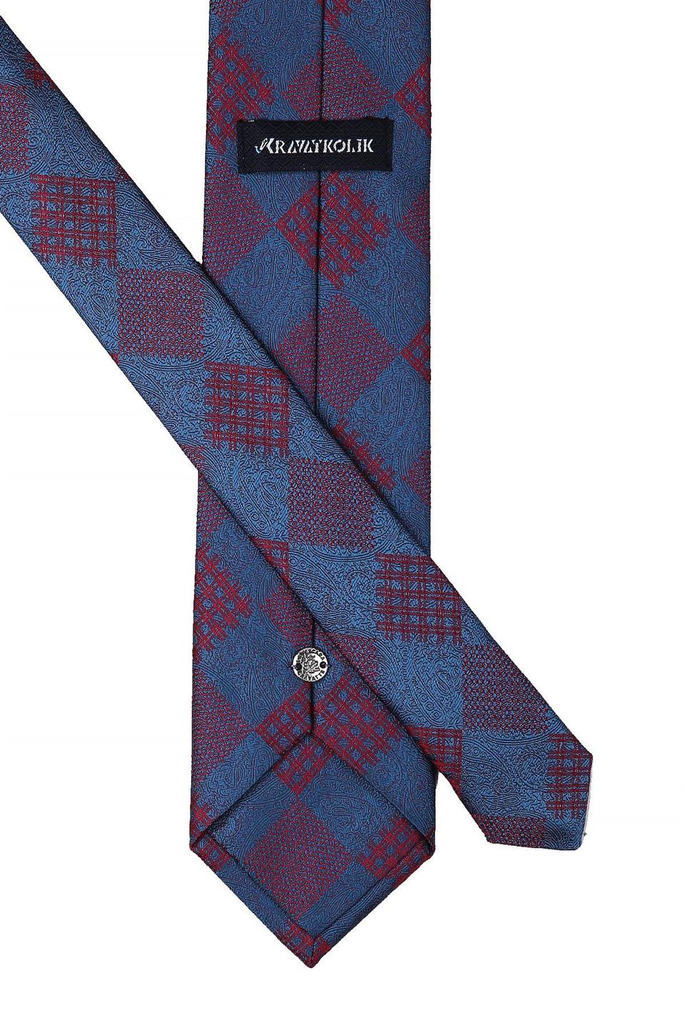 Petrol Renk Ekose Desen Mendilli Klasik Kravat KK10449