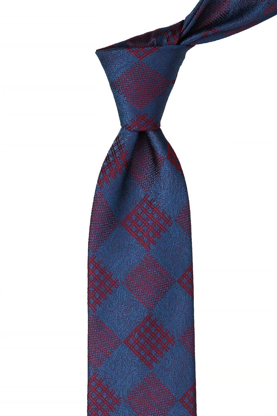 Petrol Renk Ekose Desen Mendilli Klasik Kravat KK10449