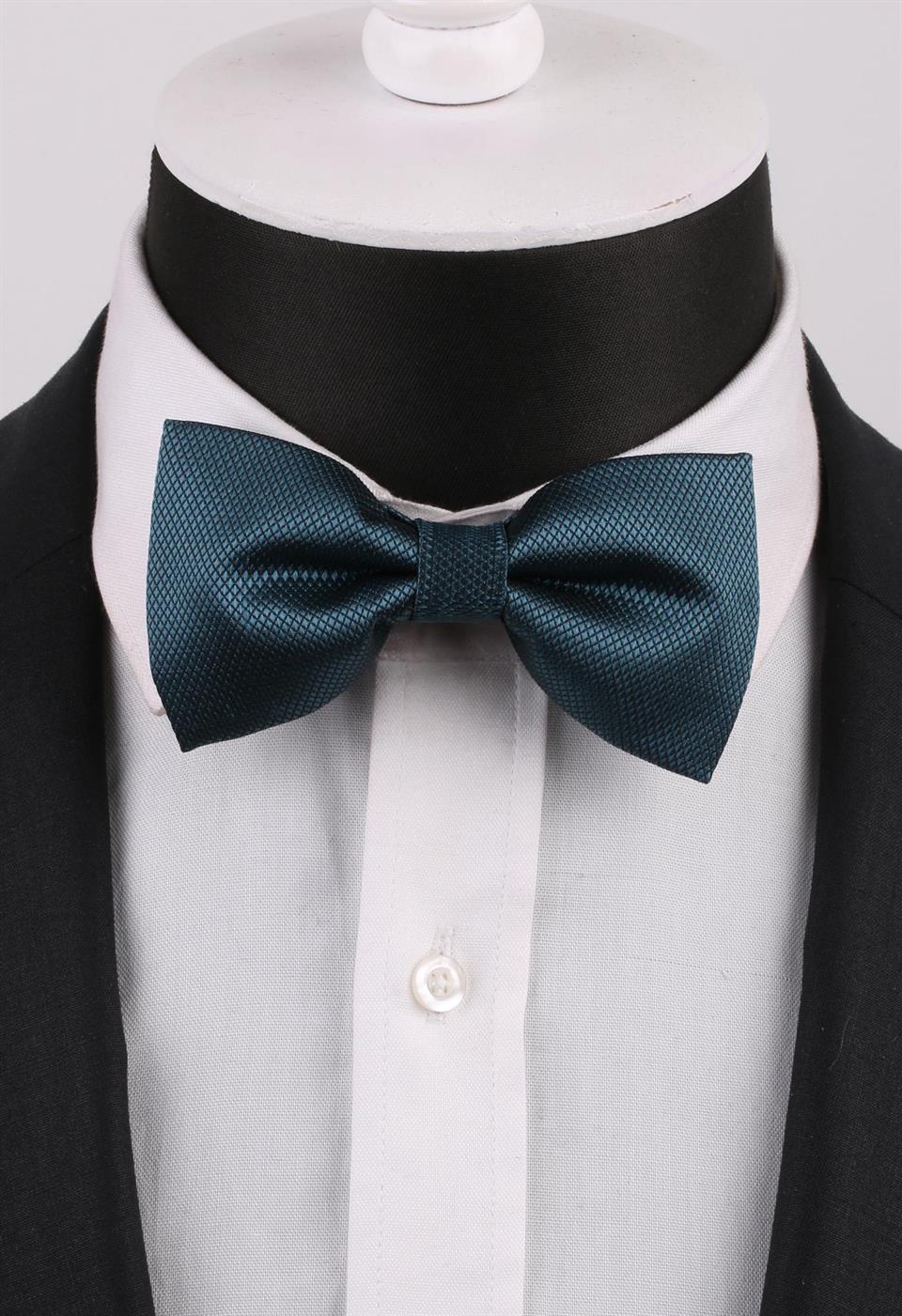 Petrol Yeşili Kendinden Desenli Papyon P485