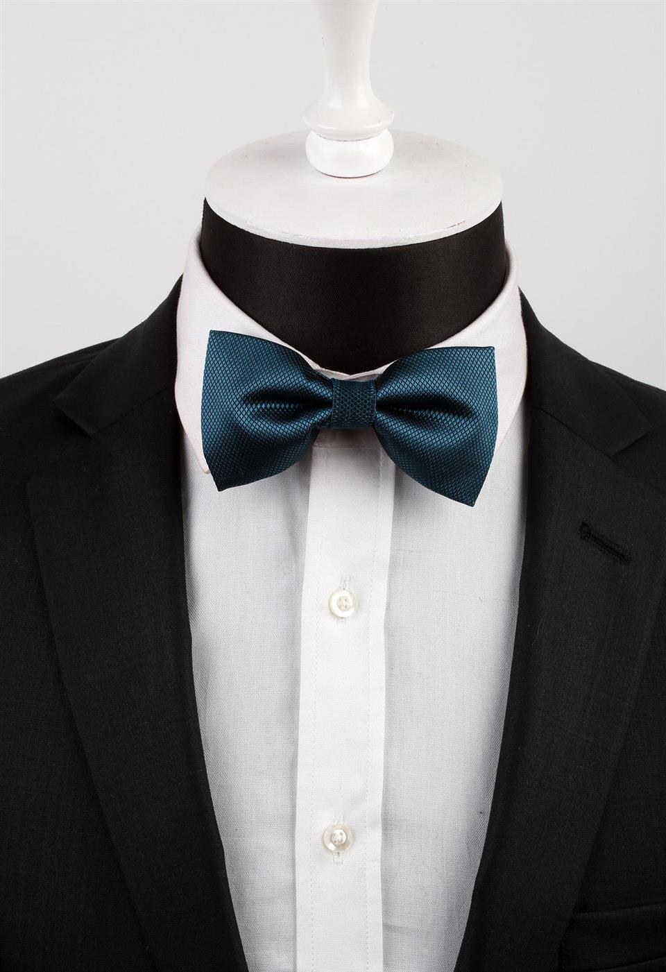 Petrol Yeşili Kendinden Desenli Papyon P485